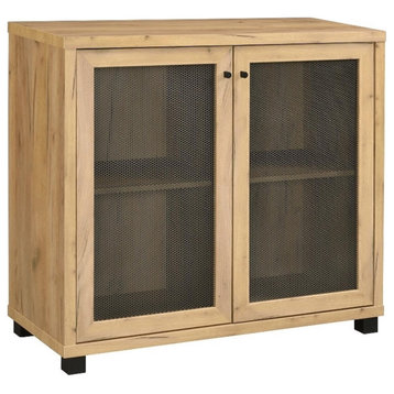 Pemberly Row Wood Accent Cabinet with Two Mesh Doors Golden Oak