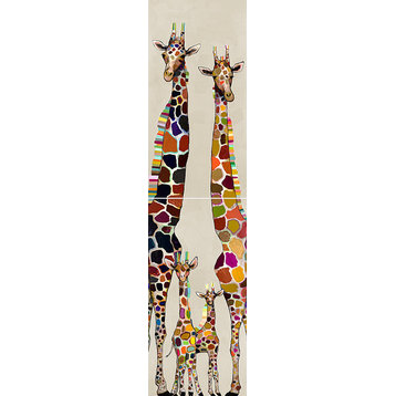 "Giraffe Family of Four on Cream - Diptych" Canvas Art, 2-Piece Set, 18"x36"