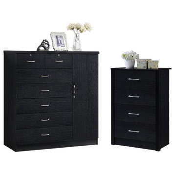Home Square 2 Piece Bedroom Set with Two Chests in Black Wood Finish