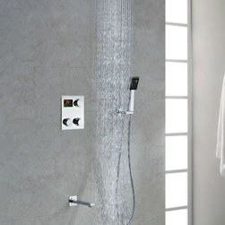 Digital Display Chrome Finish Rain Shower Head Set with Handheld Shower - Showerheads And Body Sprays