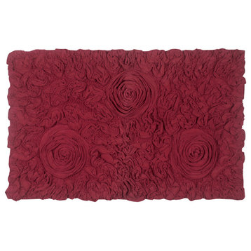 Bell Flower Collection Cotton Bath Rug, 21"x34", Red
