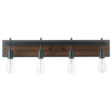 Mackay 4-Light Faux Wood Vanity Light with Matte Black Accents