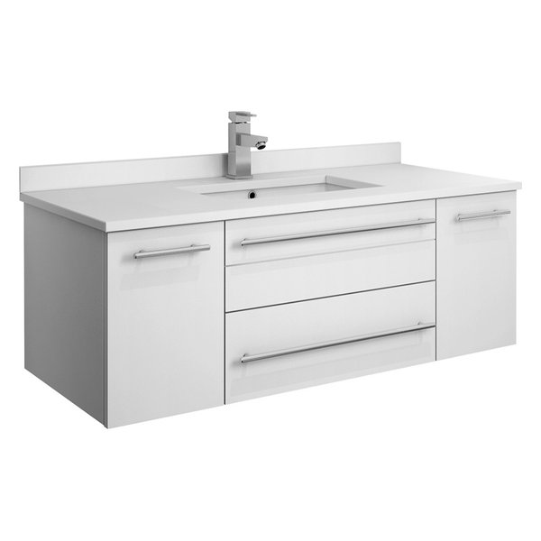 Lucera Wall Hung Bathroom Cabinet w/ Top & Undermount Sink, White, 42