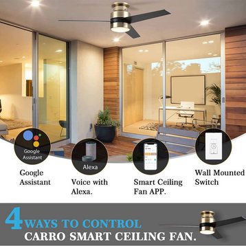 Carro 52'' Indoor Ceiling Fan with Light Wall Control and Remote by Wifi App, Golden