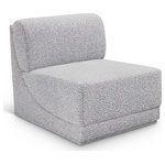 Meridian Furniture - Ollie Black Boucle Fabric Chair, Grey, Armless Chair - Meet the epitome of style and functionality with this Ollie boucle fabric living room chair, part of the Ollie modular collection. A contemporary marvel, this chair features chic and inviting rich grey boucle fabric upholstery, giving it a sumptuous texture that oozes elegance and luxury. Curved corners add to the visual look of the chair while maximizing seating comfort while lounging, reading, or entertaining. Pair it with other items in the Ollie collection easily, thanks to an attachment latch underneath.