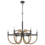 Cal Lighting - Rowland 60W metal/burlap roped chandelier, Fx-3814-6 - Style your home with this contemporary take on a classic candelabra style chandelier. It features a metal construction with a two tone finish and braided burlap accents. This six light chandelier comes complete with 72 inches of chain and a matching canopy.
