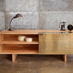 LAXseries Entertainment Shelf with polished brass cover panel - Entertainment Centers And Tv Stands