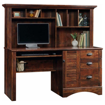 Bowery Hill Engineered Wood Computer Desk with Hutch in Curado Cherry