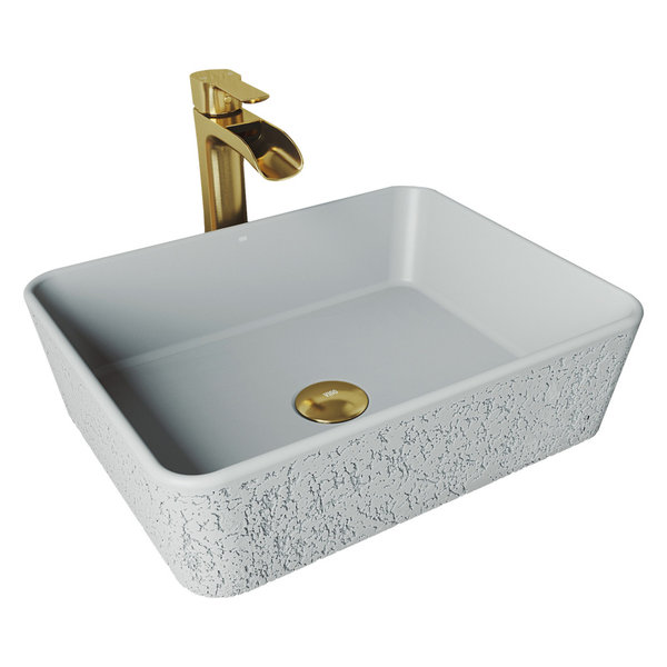 VIGO Sink in Ash and Faucet in Matte Gold