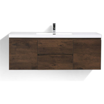 MOB 60" Single Acrylic Sink Wall Mounted Vanity, Rosewood