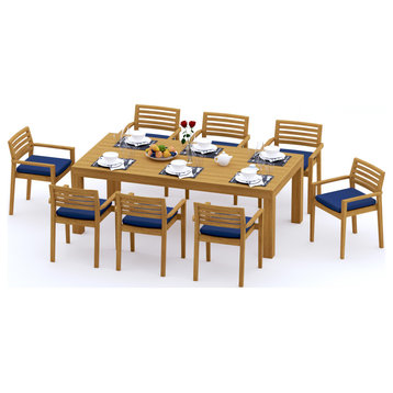 9-Piece Outdoor Teak Dining Set, 86" Rectangle Table, 8 Montana Stacking Chair