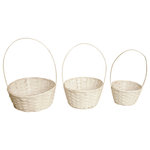 Wald Imports - Wald Imports White Bamboo Decorative Storage Basket, Set of 3 - Wald Imports-White Set of 3 Bamboo Baskets. In 3 helpful sizes, this basket set has a painted white finish. Baskets comes with hard, plastic liners to protect surfaces from soil and water from your house plants. Or use as storage and organization for household items like towels, blankets, magazines, crafts or anything else that needs a home. Your package will contain 3 baskets; one of each of the three sizes. The large basket dimensions are 12-inches across inside top diameter, 5-inches deep and 14.5-inches tall with handle. The medium basket dimensions are 10-inches across inside top diameter, 4.5-inches deep and 13.5-inches tall with handle. The small basket dimensions are 8-inches across inside top diameter, 4-inches deep and 13-inches tall with handle.