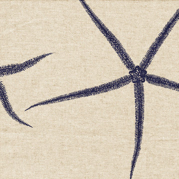 90" Round Tablecloth Sea Star Indigo Nature Print Blue Cotton Linen