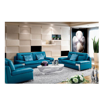 Fresh Blue Italian Leather Sofa Set