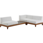 Meridian Furniture - Rio Water Resistant Fabric  Patio 3-Piece Modular Sectional, Off White - Build the seating group you need for your outdoor entertaining area with one or more selections from the Rio collection including this Rio outdoor off-white water resistant modular sectional. A solid acacia wood frame provides sturdy dependability for this sectional, ensuring its long-lasting performance and impeccable beauty. The plump cushions are encased in resilient water resistant fabric to keep them looking luxuriously beautiful for seasons to come. Attach other units in the collection to this sectional with convenient latches.