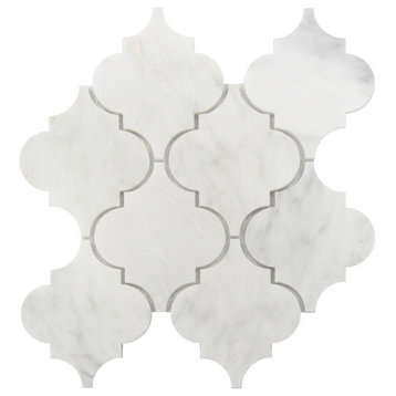 Interlocking Polished Tile, Carrara White Arabesque, 10 Sq. ft., 12"x12"