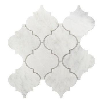 Interlocking Polished Tile, Carrara White Arabesque, 10 Sq. ft., 12"x12"