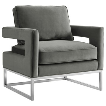 Avery Grey Velvet Chair - Silver Frame - Grey