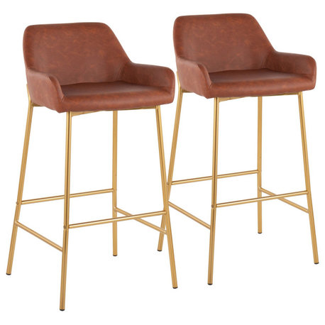 Daniella Fixed-Height Bar Stool, Set of 2, Gold Metal, Camel PU