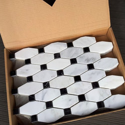 $13.95SF Long Octagon (Stella) Carrara Venato Polished Marble Mosaic Tile - Mosaic Tile