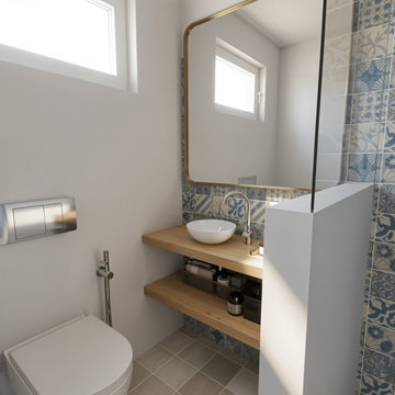 Una casa al mare da 40 mq nei toni del blu per una famiglia di 4