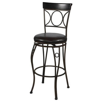 Pemberly Row 30" Iron Metal & Faux Leather Bar Stool in Bronze/Brown