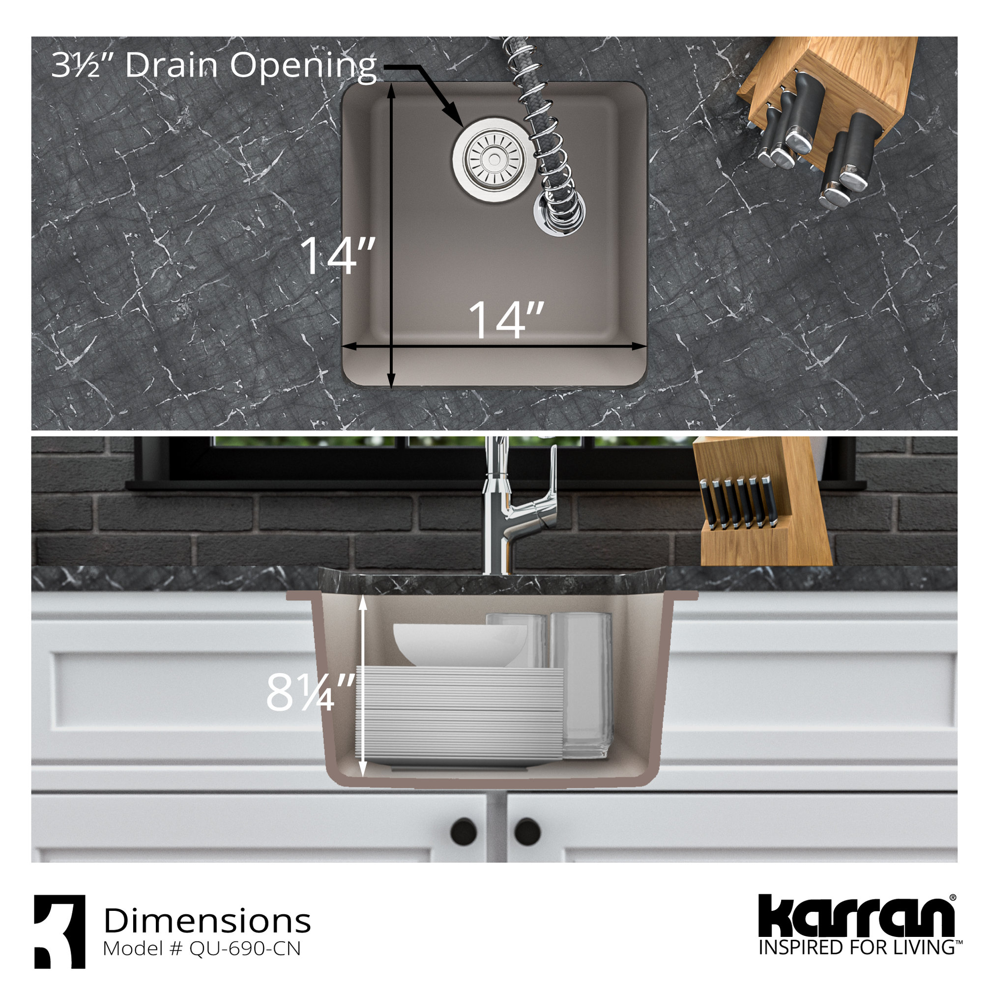 Karran Undermount Quartz Composite 17" Bar Single Bowl Sink, Concrete