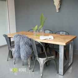 Waney Oak wood Industrial 6 Seater Table - Dining Tables