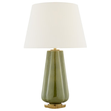 Penelope Table Lamp in Green with Linen Shade