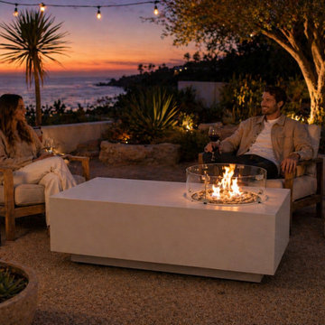 White Rectangular Concrete Fire Table for Outdoor Living | Castin Crete  Keep: