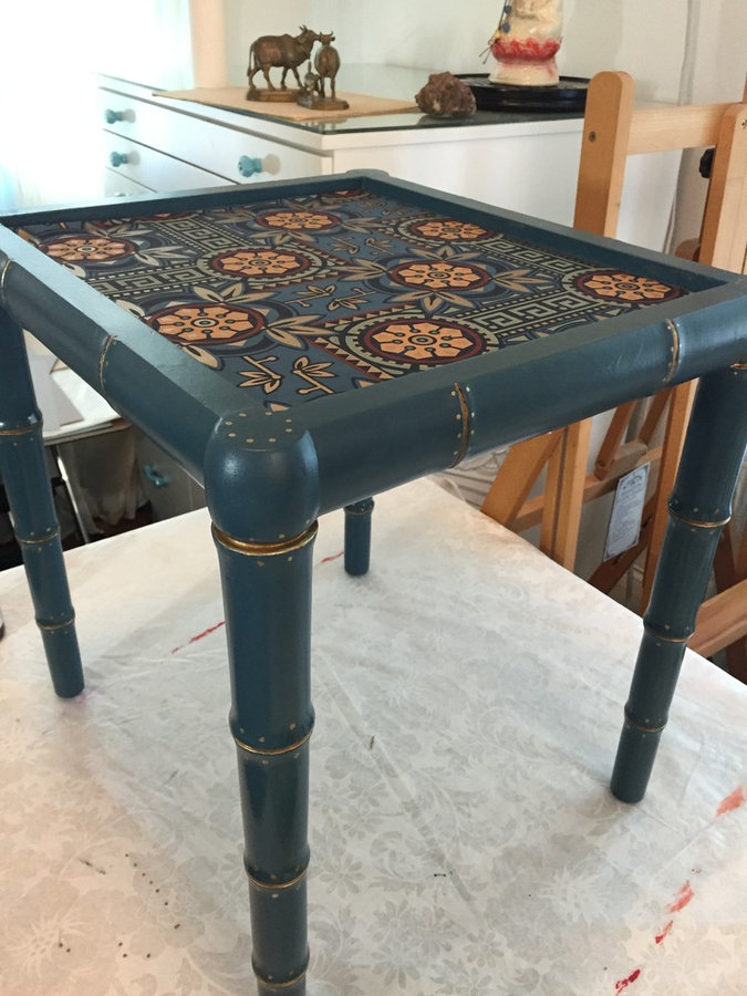 Pair of Hand Painted Faux Bamboo Side Tables with Glass Insert
