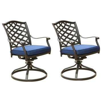 Fletcher Aluminum Dining Swivel Chair With Cushion, Set of 2, Blue Olefin