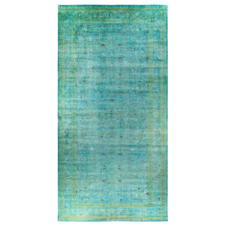 Overdyed, One-of-a-Kind Hand-Knotted Area Rug Green, 10'3"x20'4"