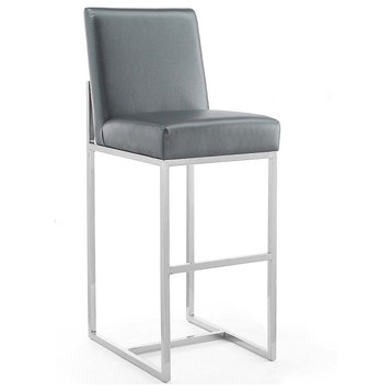 Element 29" Faux Leather Bar Stool, Graphite and Polished Chrome