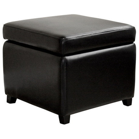 Baxton Studio Full Leather Small Storage Cube Ottoman, Black