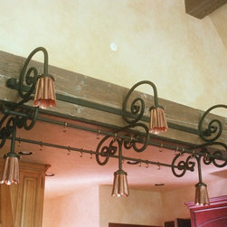 Pot Hanger and Copper Shade Lighting - Kitchen Island Lighting