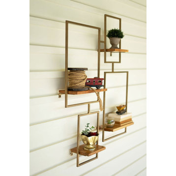 Iron And Wood Wall Unit With 4 Shelves