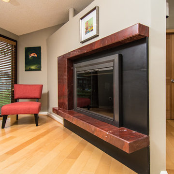 Red Damascus Marble & Black Slate Fireplace