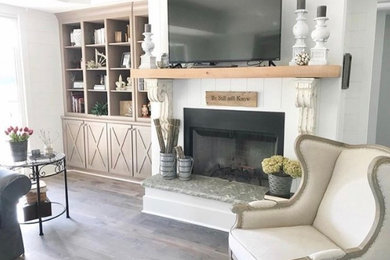 Cottage open concept family room photo in Nashville