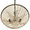Metal Chandelier With Draped Wood Beads, Cream