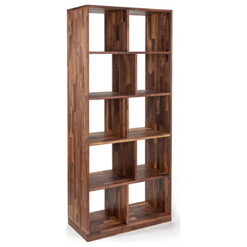 Zuma High Modern Solid Wood Walnut Shelving Unit, Open Bookcase