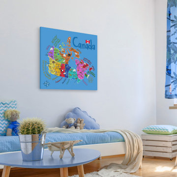 "Blue Canadian Map" Painting Print on Wrapped Canvas