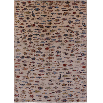 9' 10" X 13' 7" Gabbeh Fish Design Hand Knotted Rug - Q20563