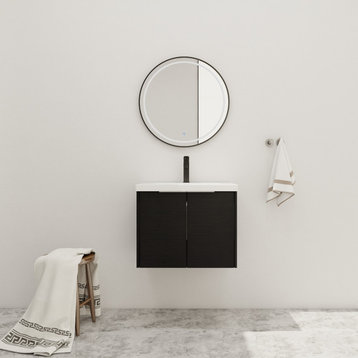 BNK Bathroom Vanity with Resin Sink, Modern Design with Soft Close Doors, Black Chestnut, 24"