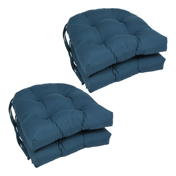 16" Solid Twill U-shaped Tufted Chair Cushions, Set of 4, Aegean