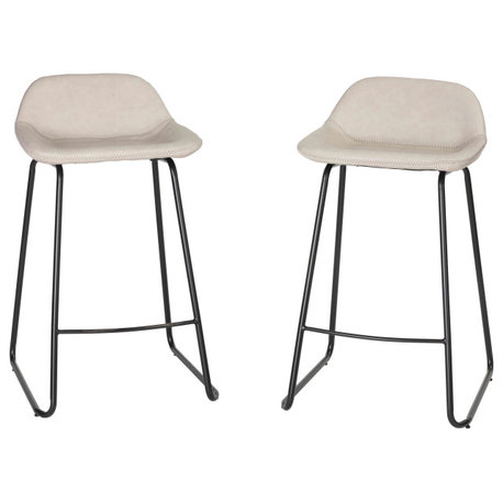 Cortesi Home Ava Counter Stools, Stone Gray Faux Leather, Set of 2