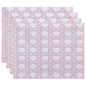 18"x14" Rattan Geometric Geometric Print Placemats, Set of 4, Pink