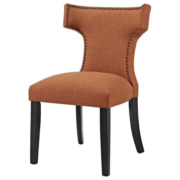 Set of 2 Dining Chair, Tapered Legs With Cushioned Seat & Nailhead, Orange