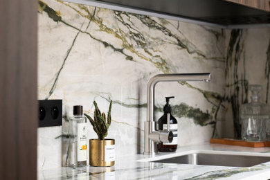 Cette image montre une cuisine design.