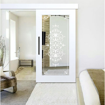 Mirrored Sliding Barn Door with Mirror Insert + Frosted Design, 1x Mirror, 36"x84"inches